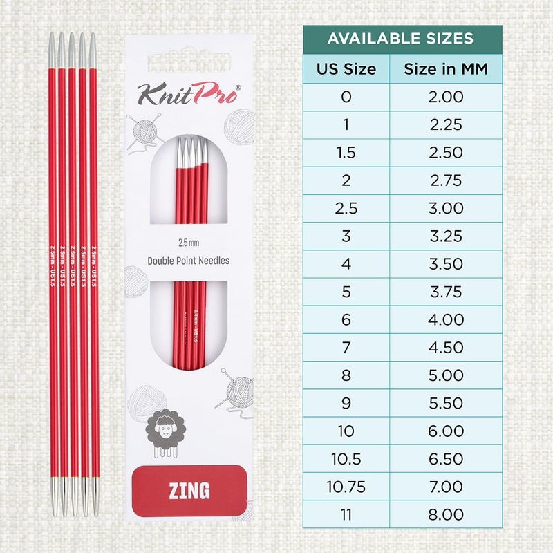 Knit Pro Zing Double Pointed Needles 6" (15cm) | US Size 1.5 (2.5mm) - Image 3